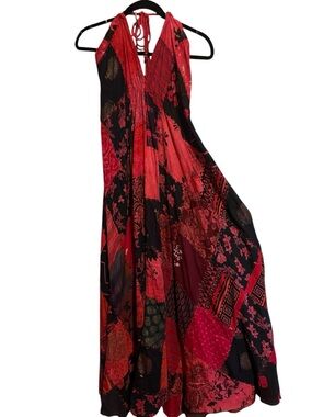 Anantā Red & Black Patchwork Halter Maxi Dress